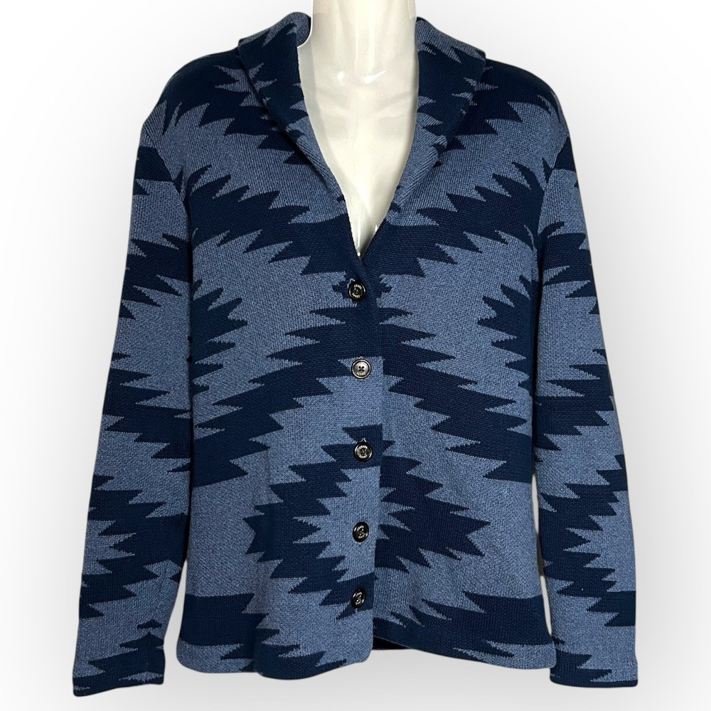 Chaps‎ Blue Southwest Button L Cardigan Sweater Aztec Thick Warm Equestrian